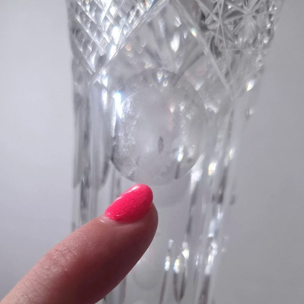 Antique American Brilliant Cut Glass Trumpet Vase Hobstar Punty Sawtooth Rim
